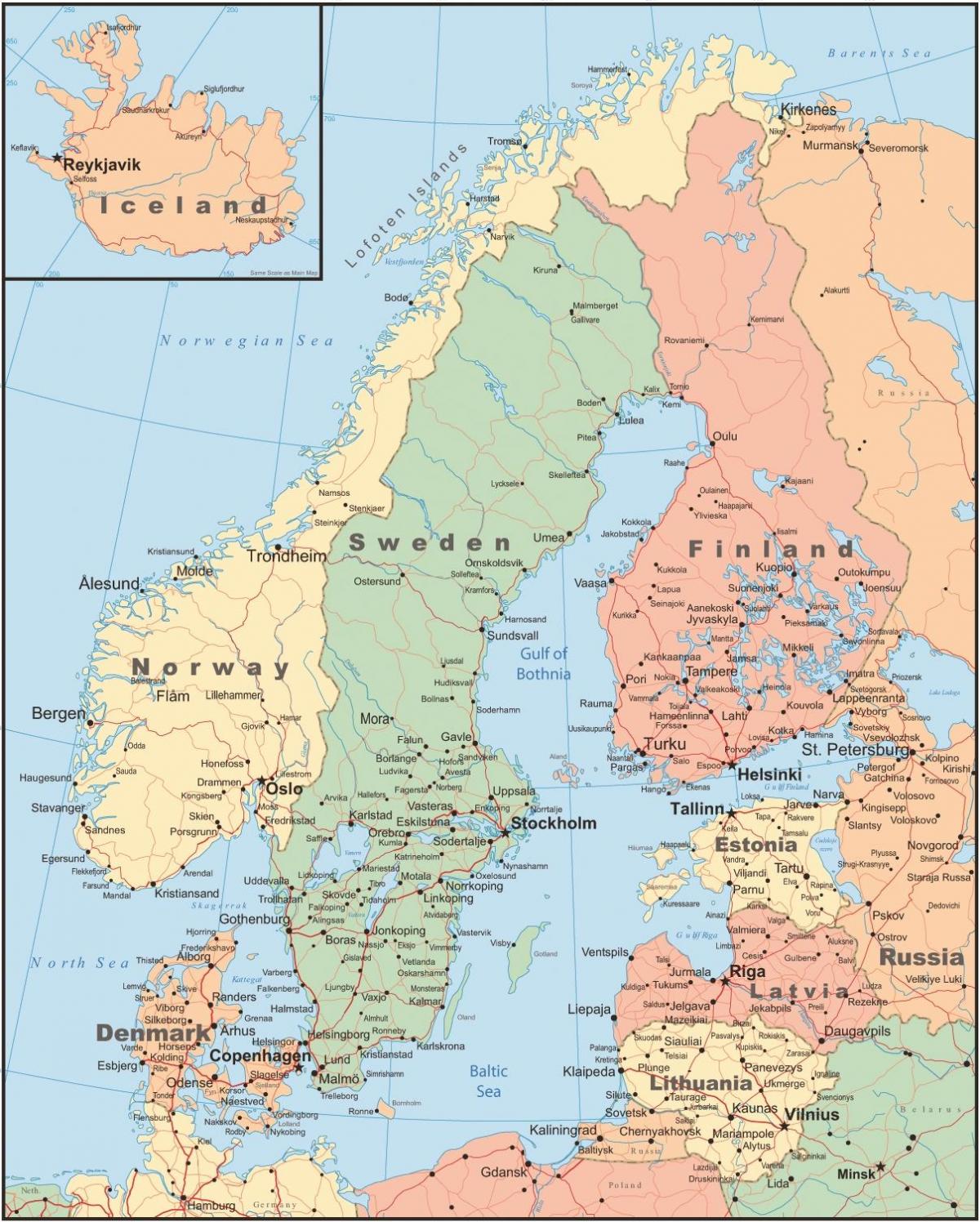 carte du danemark et des pays qui l'entourent