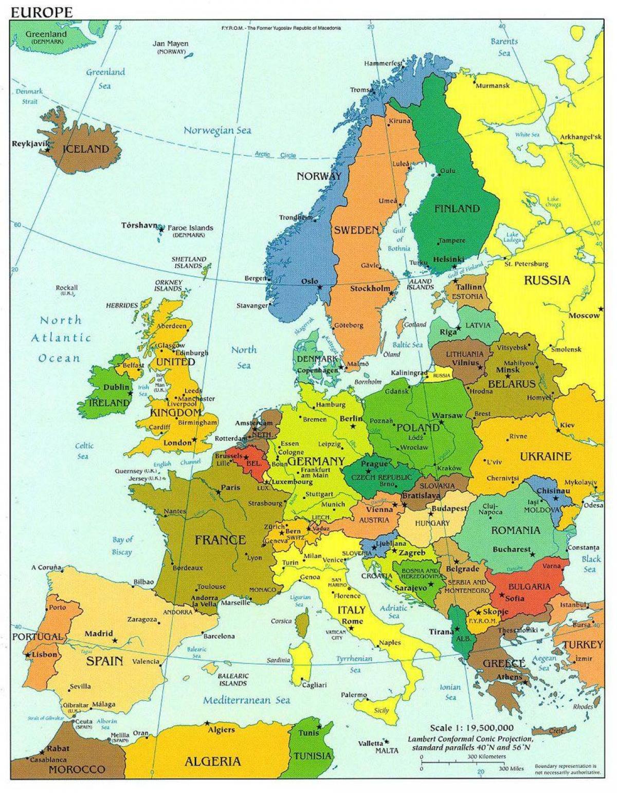carte de l'europe montrant danemark