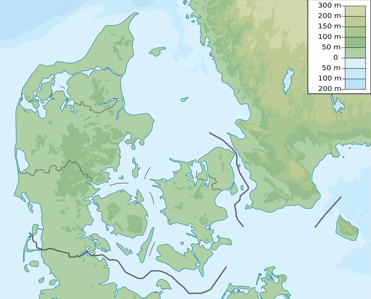 Carte du danemark, de l'élévation