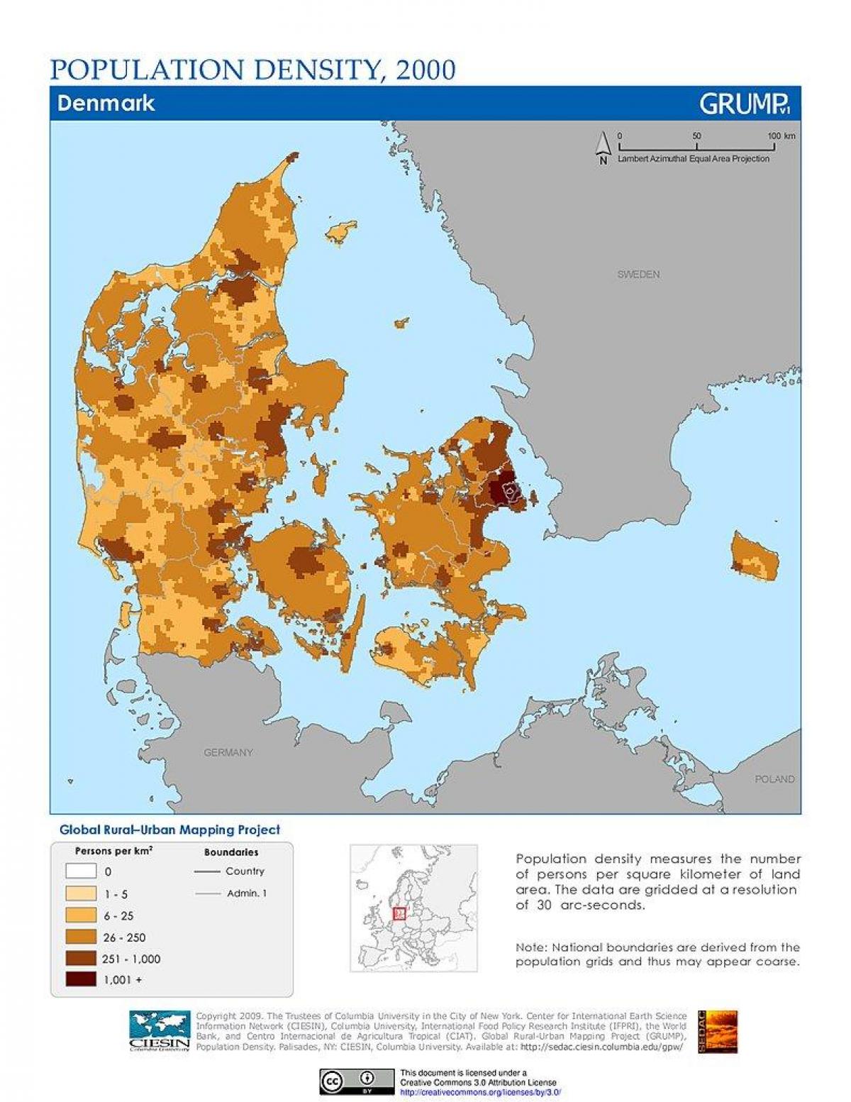 danemark la densité de la population de la carte