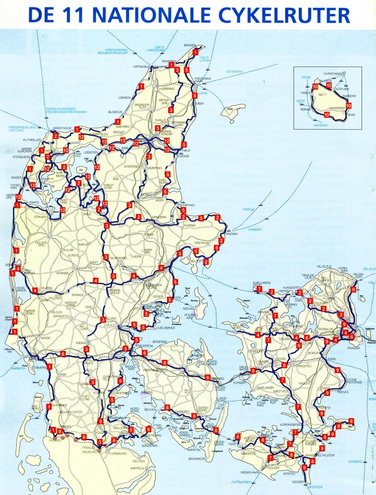 le danemark véloroutes nationales de la carte