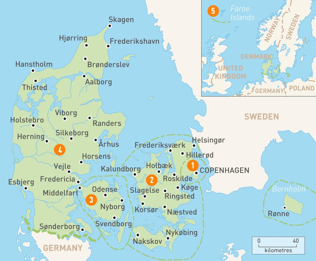 le danemark provinces de la carte