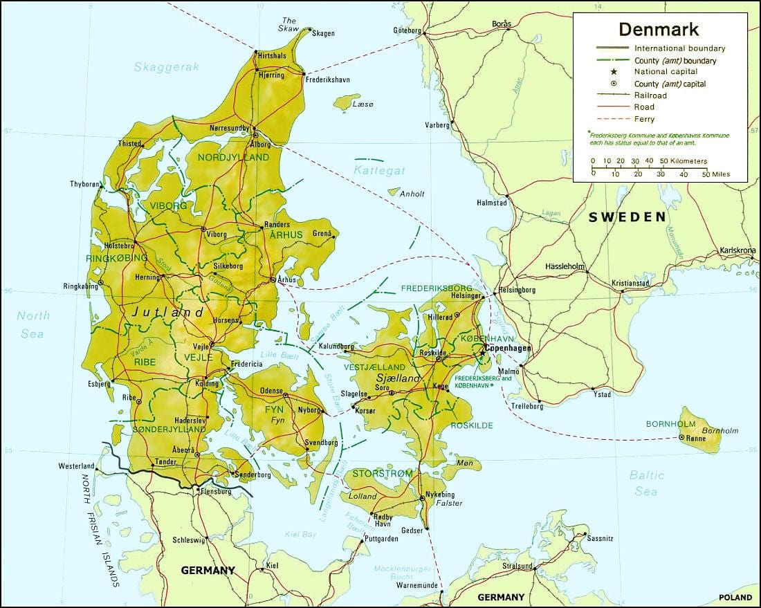 Carte du danemark, de la géographie 